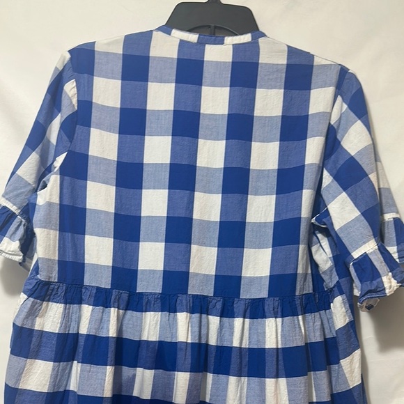 Blue and White Flutter Sleeve Tiered Midi Dress - Picture 3 of 8